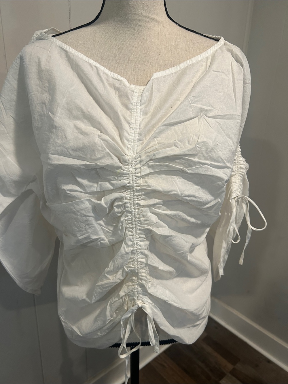 Y2K The Limited White Ruched Drawstring Blouse